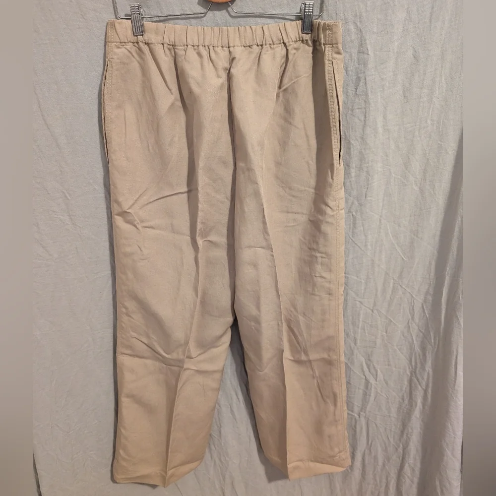 Banana Republic Pants 2024 Womens Large Wide Leg Relaxed Tencel Linen Khaki Tan